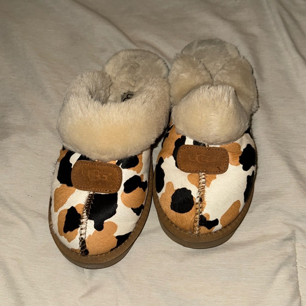 Brown Cow Print Ugg Slippers
